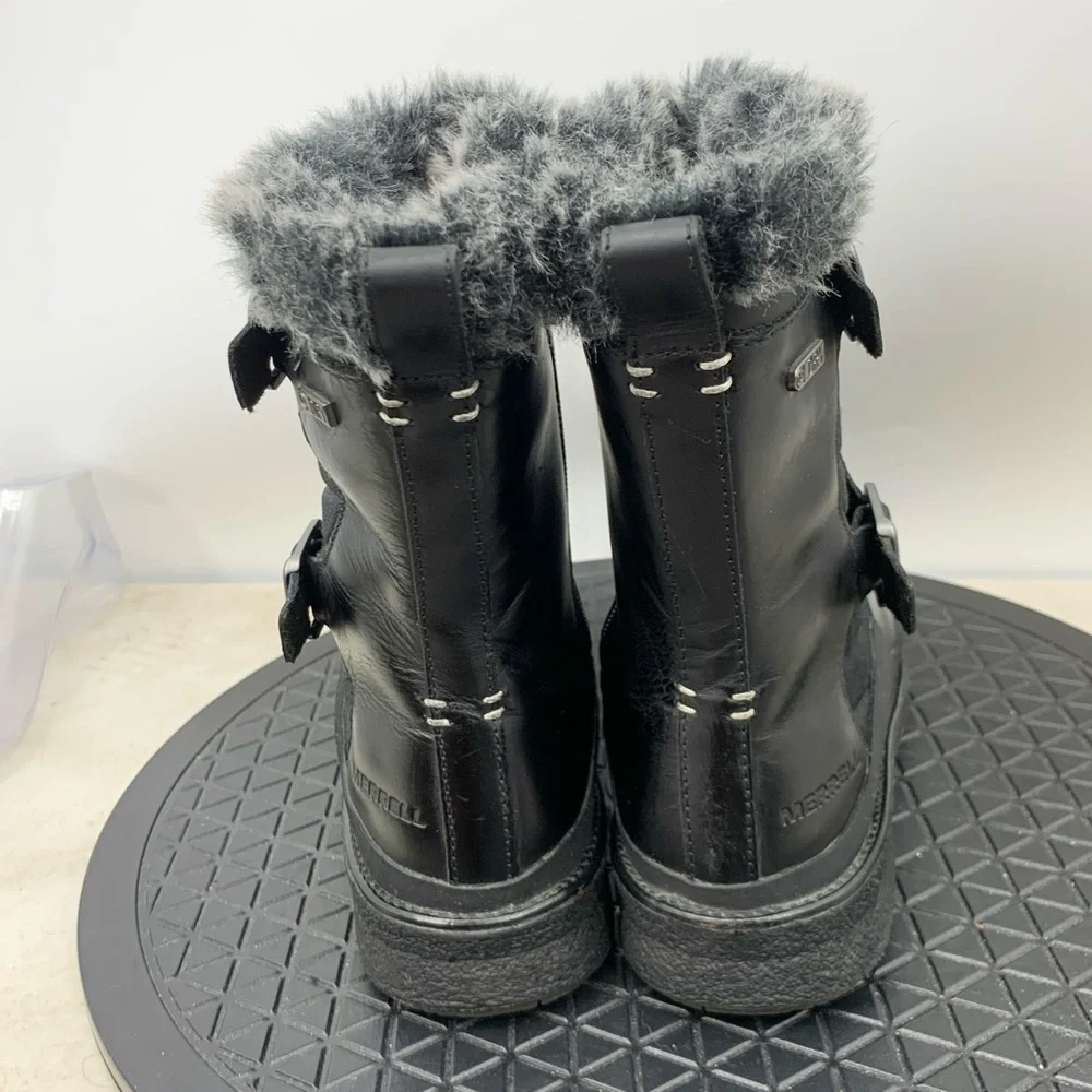 Merrell Boots Women Size 9 Shoes‎ Black Leather Faux Fur Lined Dry Waterproof